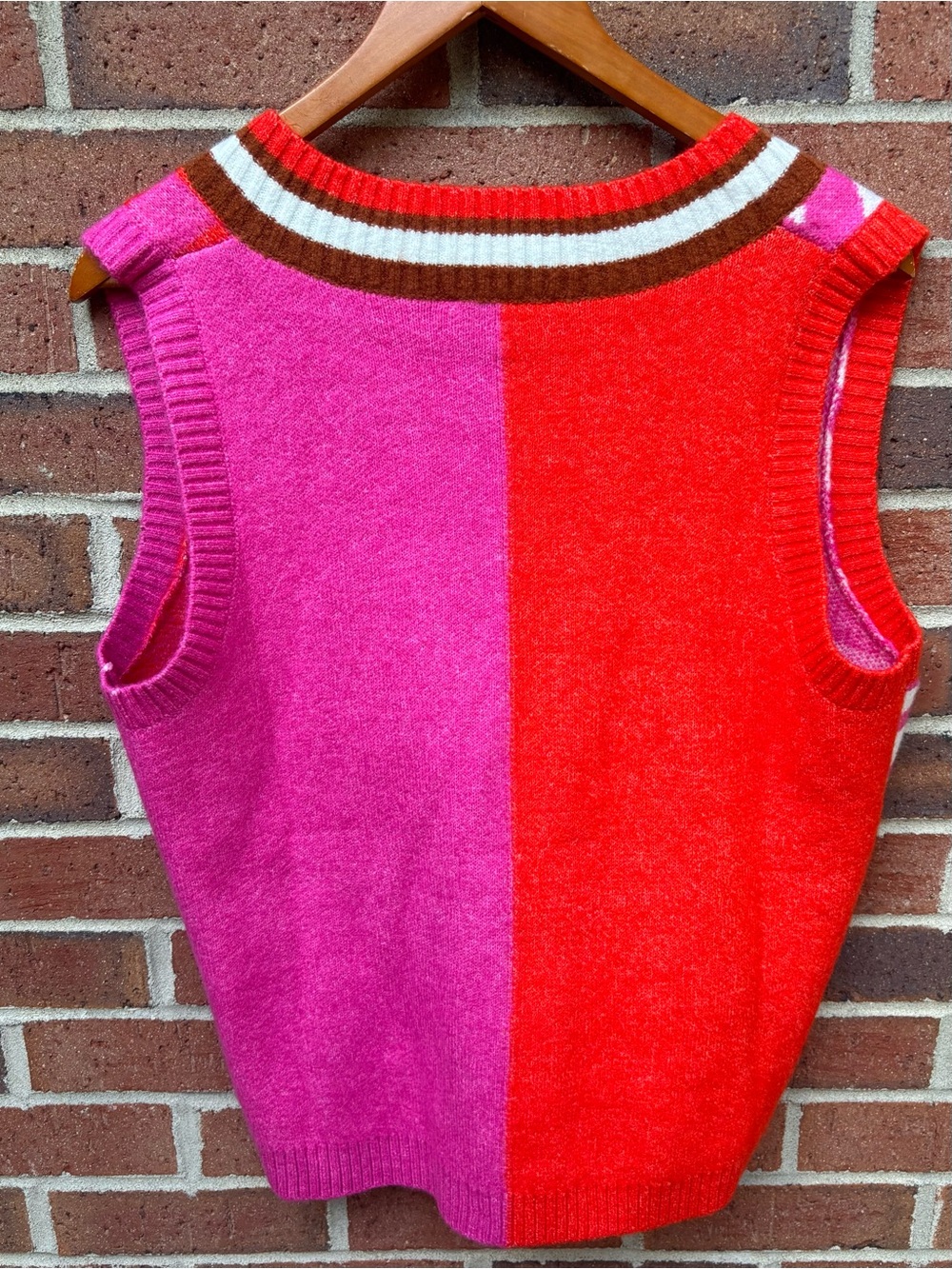 THML Colorblock Sweater Vest XL | Pink Zebra & Checkerboard V-Neck Knit - Picture 7 of 9